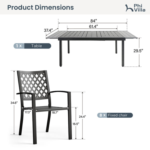 7/ 9-Piece Patio Dining Sets with Extendable Table and Stackable Chairs PHI VILLA
