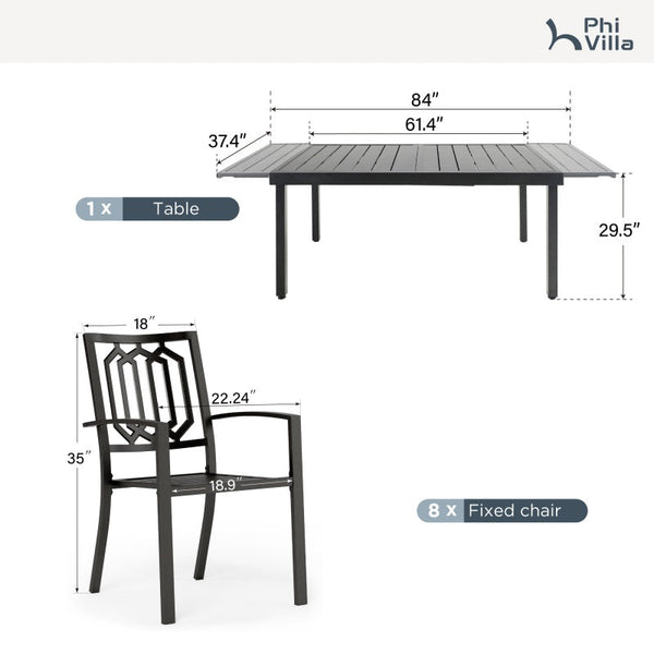 7/ 9-Piece Patio Dining Sets with Extendable Table and Stackable Chairs PHI VILLA
