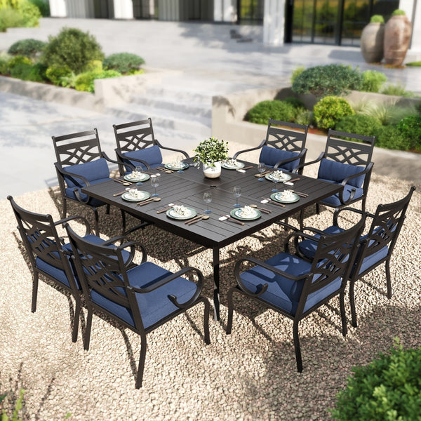 Vine 9-Pcs Patio Dining Set with Enlarged Square Table and  for Yard