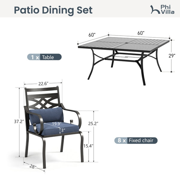Vine 9-Pcs Patio Dining Set with Enlarged Square Table and  for Yard