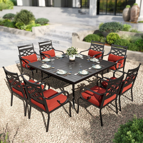 Vine 9-Pcs Patio Dining Set with Enlarged Square Table and  for Yard