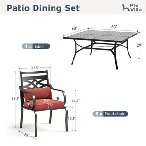 Vine 9-Pcs Patio Dining Set with Enlarged Square Table and  for Yard