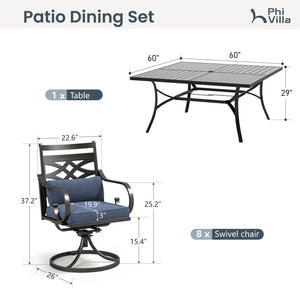 Vine 9-Pcs Patio Dining Set with Enlarged Square Table and  for Yard