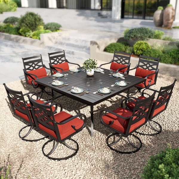 Vine 9-Pcs Patio Dining Set with Enlarged Square Table and  for Yard