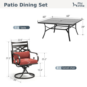 Vine 9-Pcs Patio Dining Set with Enlarged Square Table and  for Yard