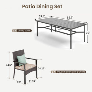 9/7/5-Piece Outdoor Dining Set with Brown Rattan Dining Chair for Deck and Patio