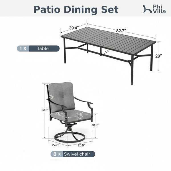Calabash 9-Piece Patio Dining Set with 82" Long Table