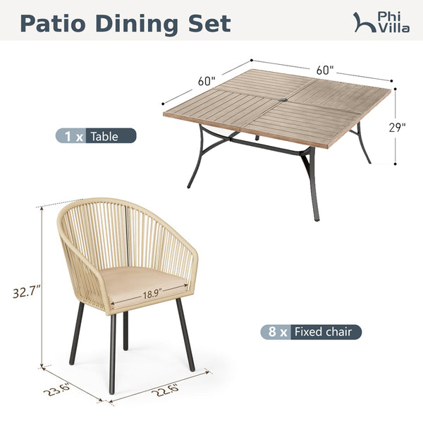 Catalina 8-Seater Outdoor Dining Set with Square Table