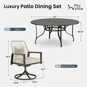 Mirage 5/7/9-Piece Patio Dining Set with Patterned Round Table & Stylish Rattan Rope Chairs-Phi Villa