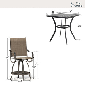 Wave 3-Piece Counter Height Bar Set with Swivel Stools