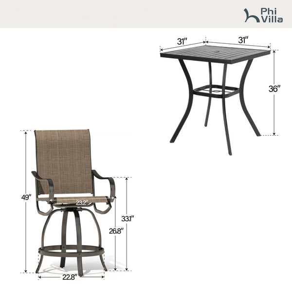 Wave 3-Piece Counter Height Bar Set with Swivel Stools
