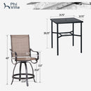 Wave 3 Pcs. Patio Bar Set With 2 Swivel Sling Bar Stools & 1 Square Table