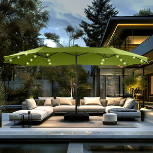 15ft Solar Double-Sided Patio Extra Large Twin Umbrella with Led Lights and Base