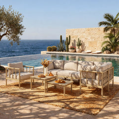 Lunada Acacia Wood Outdoor Modular Sofa Set with 2-in-1 Table