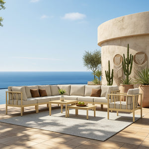 Lunada Acacia Wood Outdoor Modular Sofa Set with 2-in-1 Table