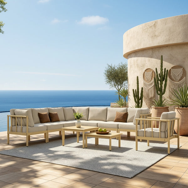 Lunada Acacia Wood Outdoor Modular Sofa Set with 2-in-1 Table