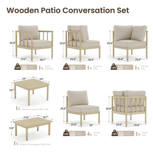 Lunada Acacia Wood Outdoor Modular Sofa Set with 2-in-1 Table