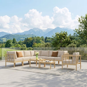 Lunada Acacia Wood Outdoor Modular Sofa Set with 2-in-1 Table