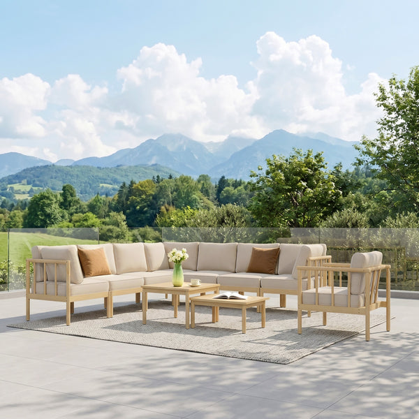 Lunada Acacia Wood Outdoor Modular Sofa Set with 2-in-1 Table