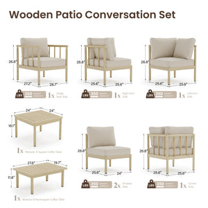 Lunada Acacia Wood Outdoor Modular Sofa Set with 2-in-1 Table