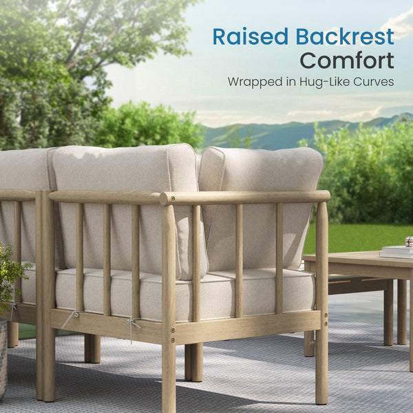 Lunada Acacia Wood Outdoor Modular Sofa Set with 2-in-1 Table