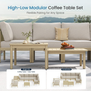 Lunada Acacia Wood Outdoor Modular Sofa Set with 2-in-1 Table