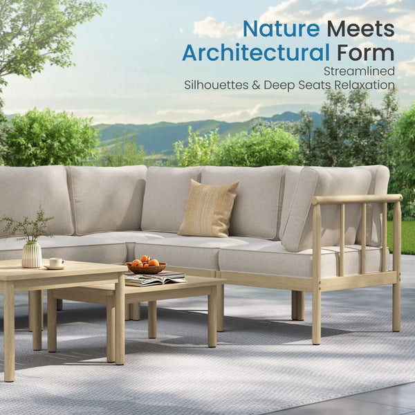 Lunada Acacia Wood Outdoor Modular Sofa Set with 2-in-1 Table