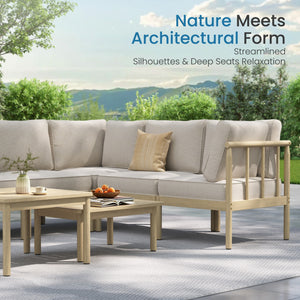 Lunada Acacia Wood Outdoor Modular Sofa Set with 2-in-1 Table