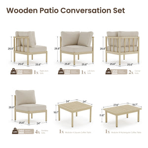 Lunada Acacia Wood Outdoor Modular Sofa Set with 2-in-1 Table