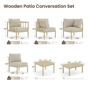 Lunada Acacia Wood Outdoor Modular Sofa Set with 2-in-1 Table