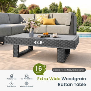 Alameda 4-Seater Woodgrain HDPE Garden Modular Sectional Rattan Sofa Set