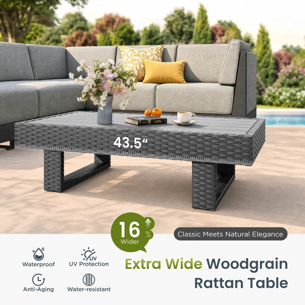 Alameda 4-Seater Woodgrain HDPE Garden Modular Sectional Rattan Sofa Set