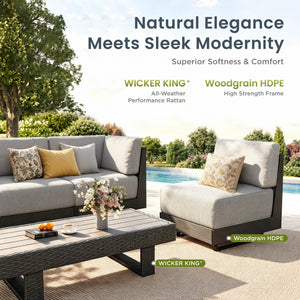 Alameda 4-Seater Woodgrain HDPE Garden Modular Sectional Rattan Sofa Set