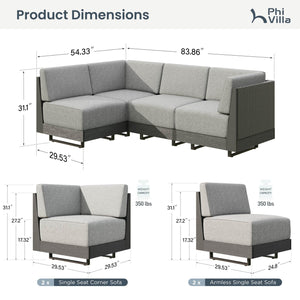 Alameda 4-Seater Woodgrain HDPE Garden Modular Sectional Rattan Sofa Set