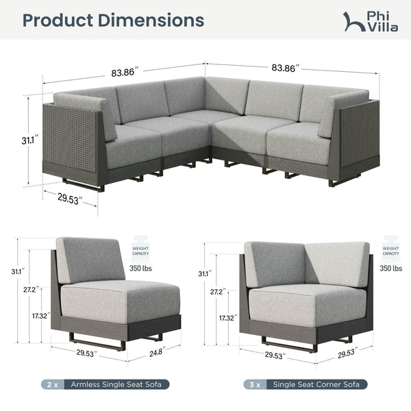 Alameda 4-Seater Woodgrain HDPE Garden Modular Sectional Rattan Sofa Set