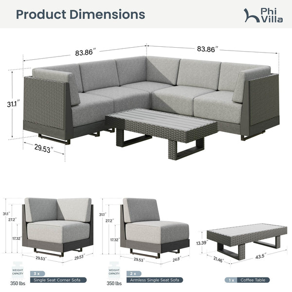 Alameda 4-Seater Woodgrain HDPE Garden Modular Sectional Rattan Sofa Set