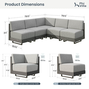 Alameda 4-Seater Woodgrain HDPE Garden Modular Sectional Rattan Sofa Set