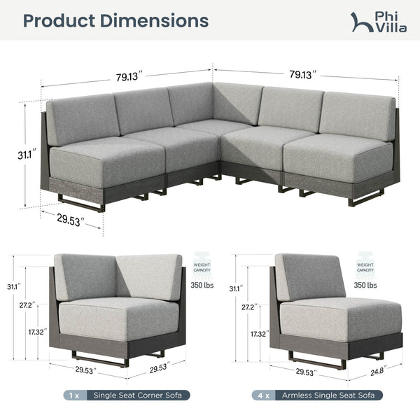 Alameda 4-Seater Woodgrain HDPE Garden Modular Sectional Rattan Sofa Set