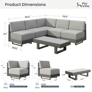 Alameda 4-Seater Woodgrain HDPE Garden Modular Sectional Rattan Sofa Set
