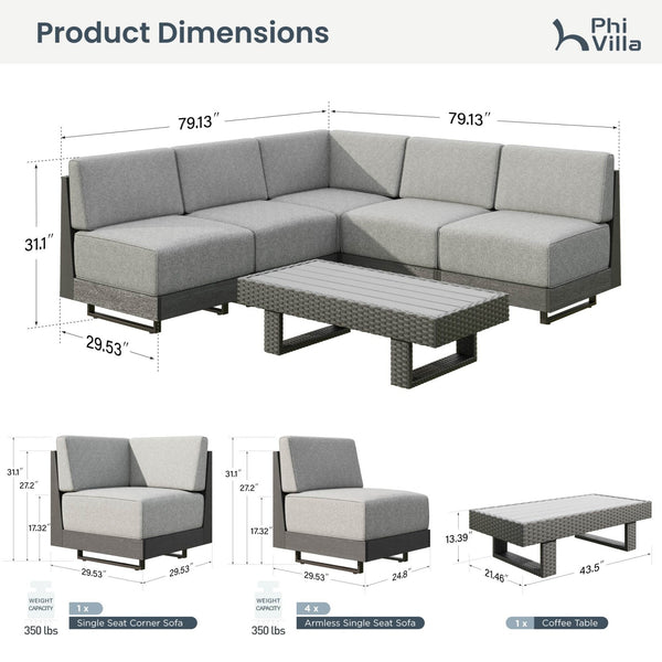Alameda 4-Seater Woodgrain HDPE Garden Modular Sectional Rattan Sofa Set