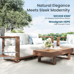 Catalina Woodgrain HDPE Patio Sectional Rattan Sofa Set