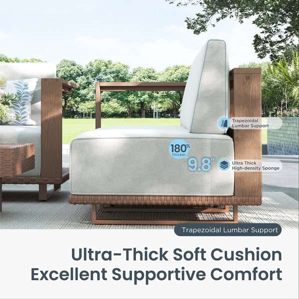 Catalina Woodgrain HDPE Patio Sectional Rattan Sofa Set