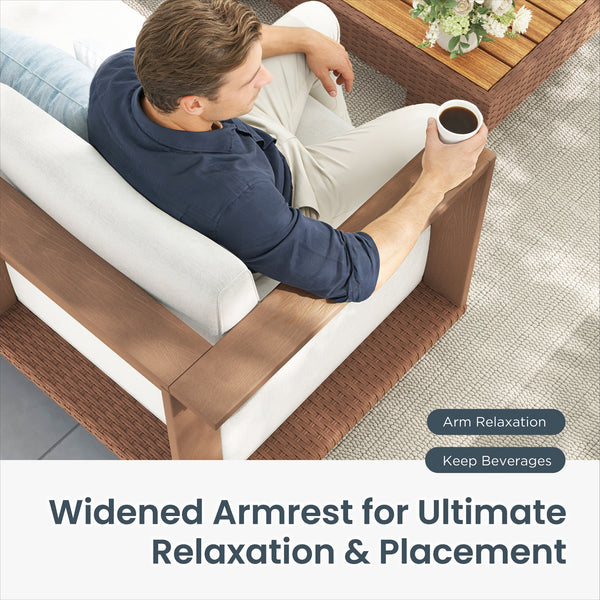 Catalina Woodgrain HDPE Patio Sectional Rattan Sofa Set