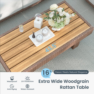 Catalina Woodgrain HDPE Patio Sectional Rattan Sofa Set