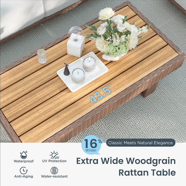 Catalina Woodgrain HDPE Patio Sectional Rattan Sofa Set