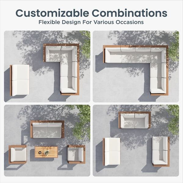 Catalina Woodgrain HDPE Patio Sectional Rattan Sofa Set