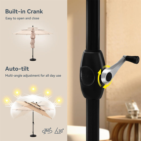 10ft 3 Tier Auto-tilt Patio Umbrella Outdoor Double Vented Umbrella