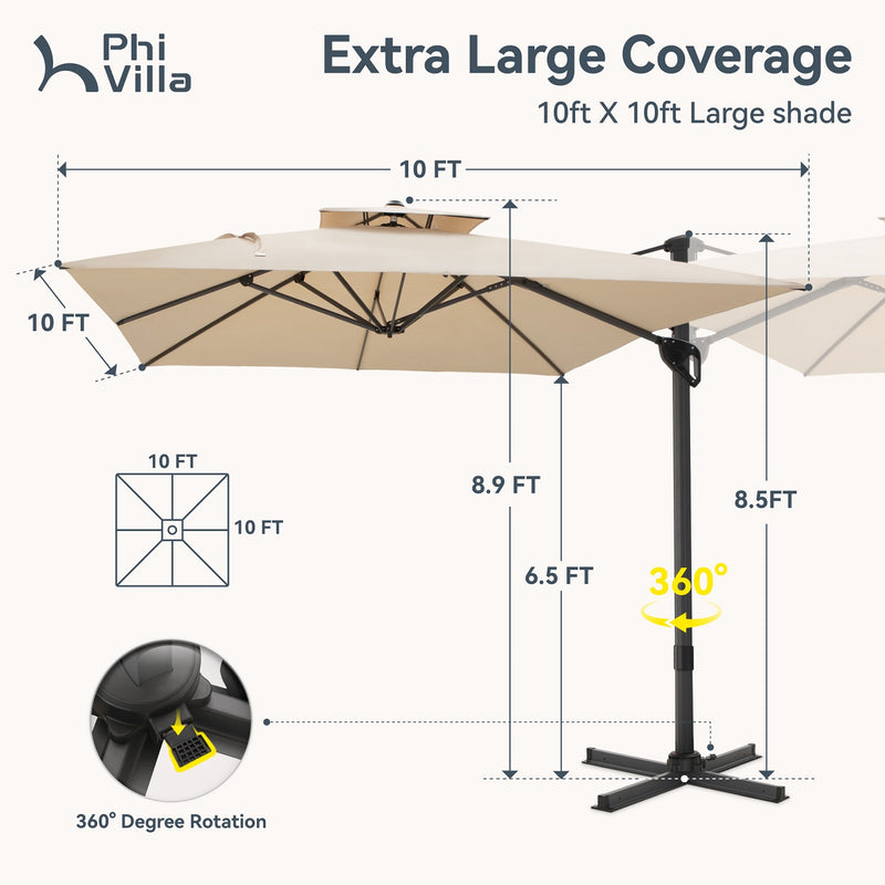 Automatic Hydraulic Cantilever Umbrella 360-Degree Outdoor Patio Parasols Umbrellas