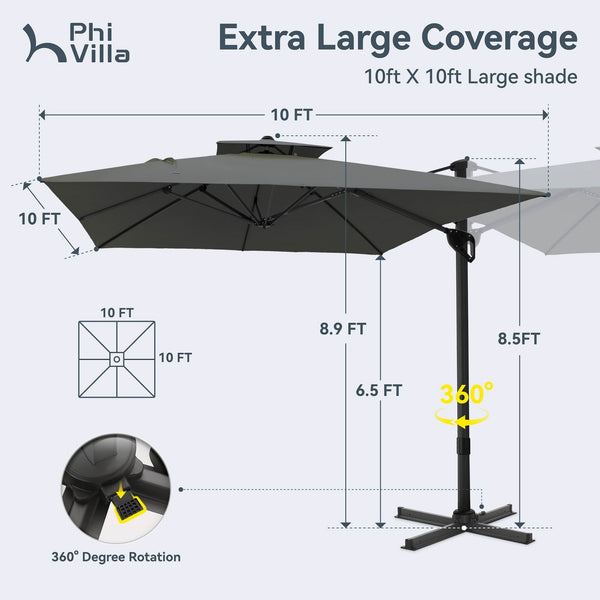 automatic umbrella for patio 10ft Square Patio Automatic Hydraulic Cantilever Umbrella with Air Ven