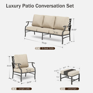 7-Seater Patio Metal Diamond Sofa with Ottomans